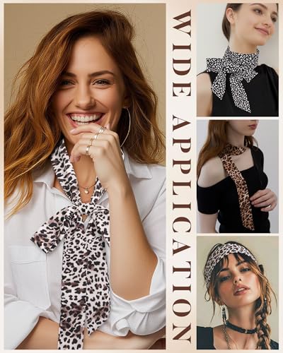CHLINS 3 Pcs Head Scarves for Women Leopard Purse Bag Scarfs for Handbags Long Skinny Hair Band Neck Scarf for Women Girls4