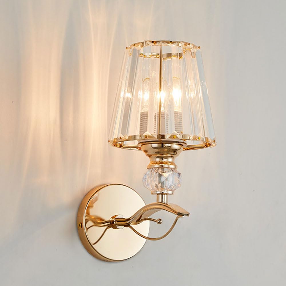 MESOVFCA Minimalist Rustproof Metal Wall Lamp Crystal Shade - Elegant Medieval Style Indoor Lighting Fixture(B)