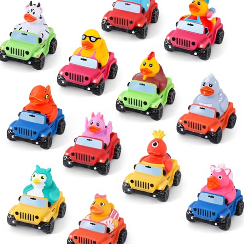24 Pcs Jeep Ducks Rubber Ducks, 3.5 Inch Jeep Ducks for Ducking, Jeeps Suitable for 2 Inch Ducks, 12 Rubber Ducks Assortment with 12 Jeeps, Baby Bath Toy Gifts Party Favors, Summer Party Favor Gifts