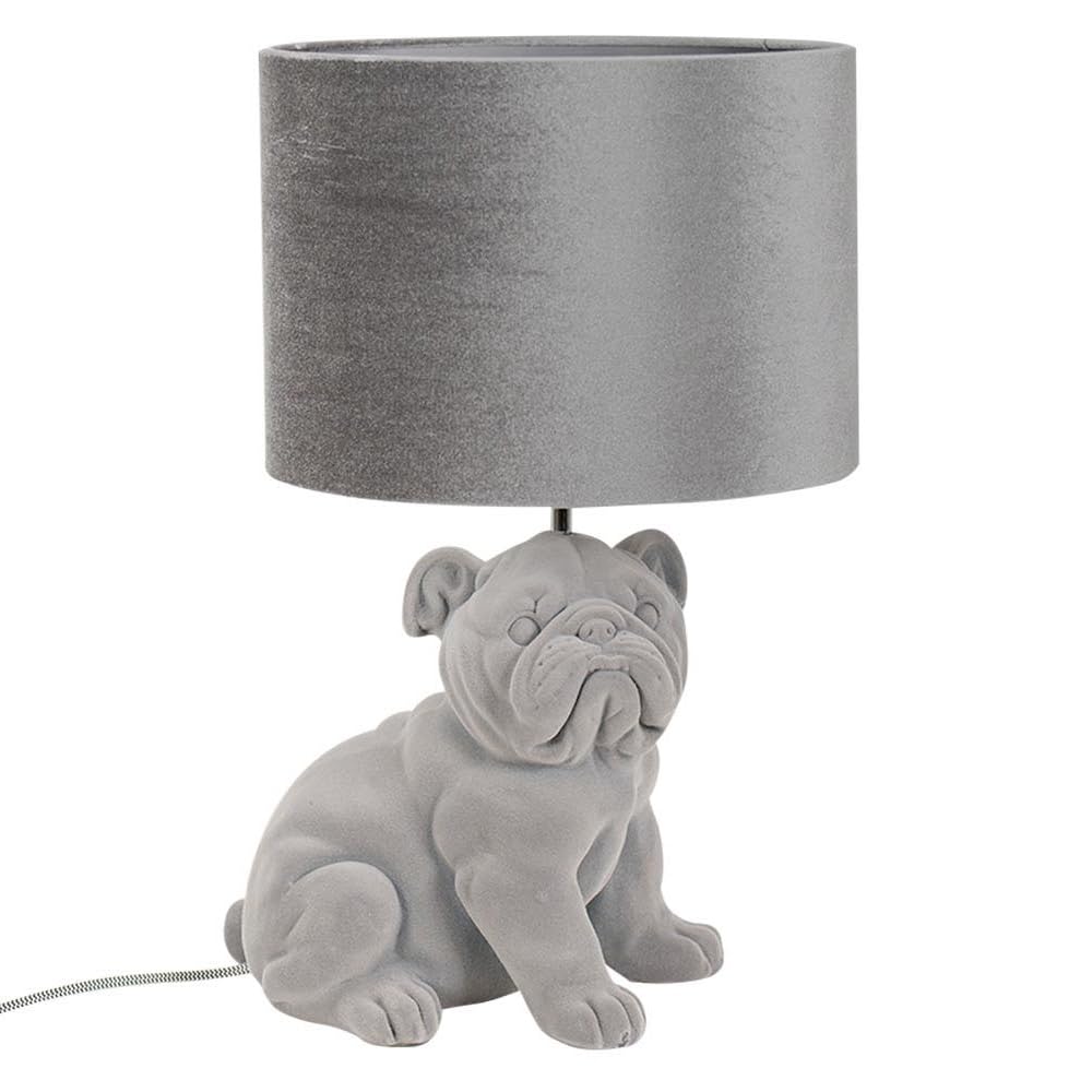 ValueLights | Grey Velvet Bulldog Table Lamp with a Drum Lampshade | Table Lamps, Home Décor & Improvement Essential | Includes 1x 4W LED E27 Light Bulb with 2700K Colour Temperature