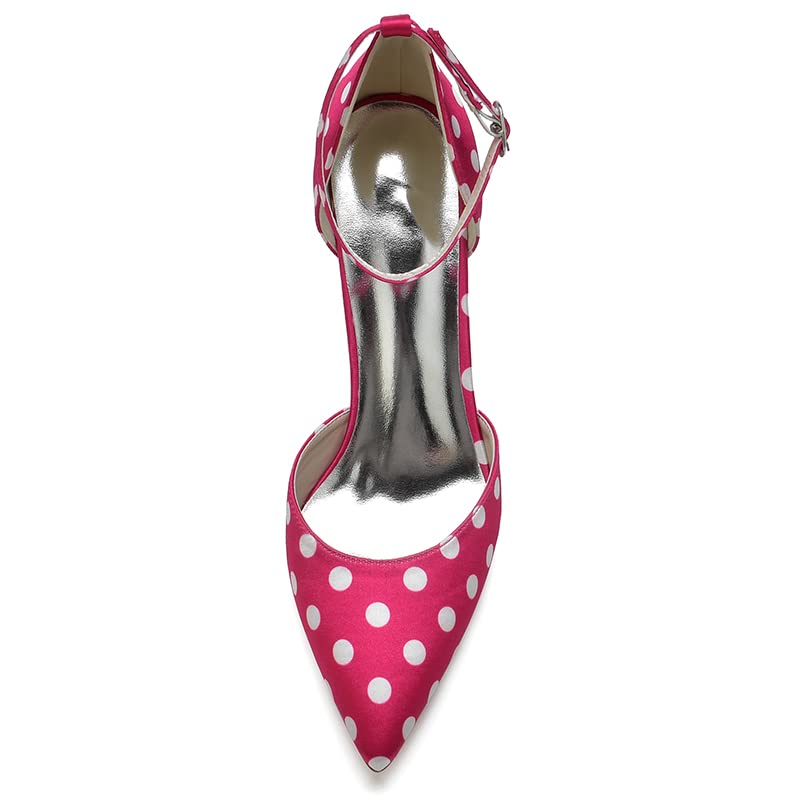 Women's Georgette Polka Dot Pointed Toe Stiletto Heels Ankle Strap Sandals 3.75"2