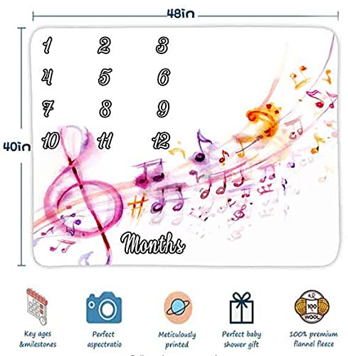 Image of Musical Theme Monthly Milestone Blanket Watercolor Sheet Music Cotton 48x40in