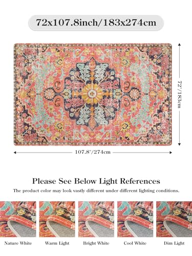 Refined and  Lahome Washable Rugs for Living Room, Bedroom, and Dining Room (6x9ft, Fuchsia)