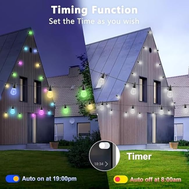 YSJ Outdoor String Lights 49FT, Smart Outdoor Light for Patio with 15 Dimmable RGBW LED Bulbs,IP68 Waterproof Shatterproof,DIY Each Bulb Color Changing String Light£¬APPControl & Remote,Backyard Decor