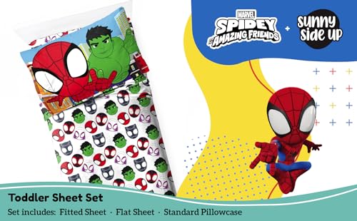 Image of Sunny Side Up Spidey & His Amazing Friends Toddler Sheet Set - 3 Piece Toddler Bedding Set Includes Pillow Cover - Super Soft Superhero Microfiber Sheets Features Miles Morales & Ghost Spider