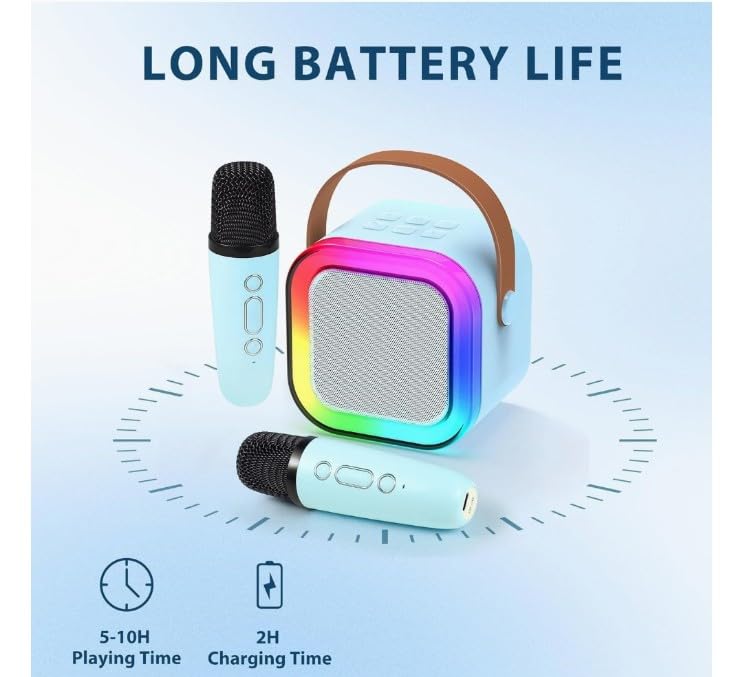 Image of Mini Karaoke Machine for Kids, Portable Bluetooth Speaker with Wireless Microphone, LED Lights, Voice Changer, Girls Gift Ages 3-12