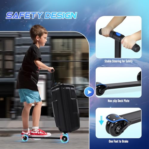 smilesun Scooter Suitcase for Kids & Adults, Foldable Carry On Travel Luggage, Hardside Ride on Scooter Suitcase with LED Light up Wheels，Black4
