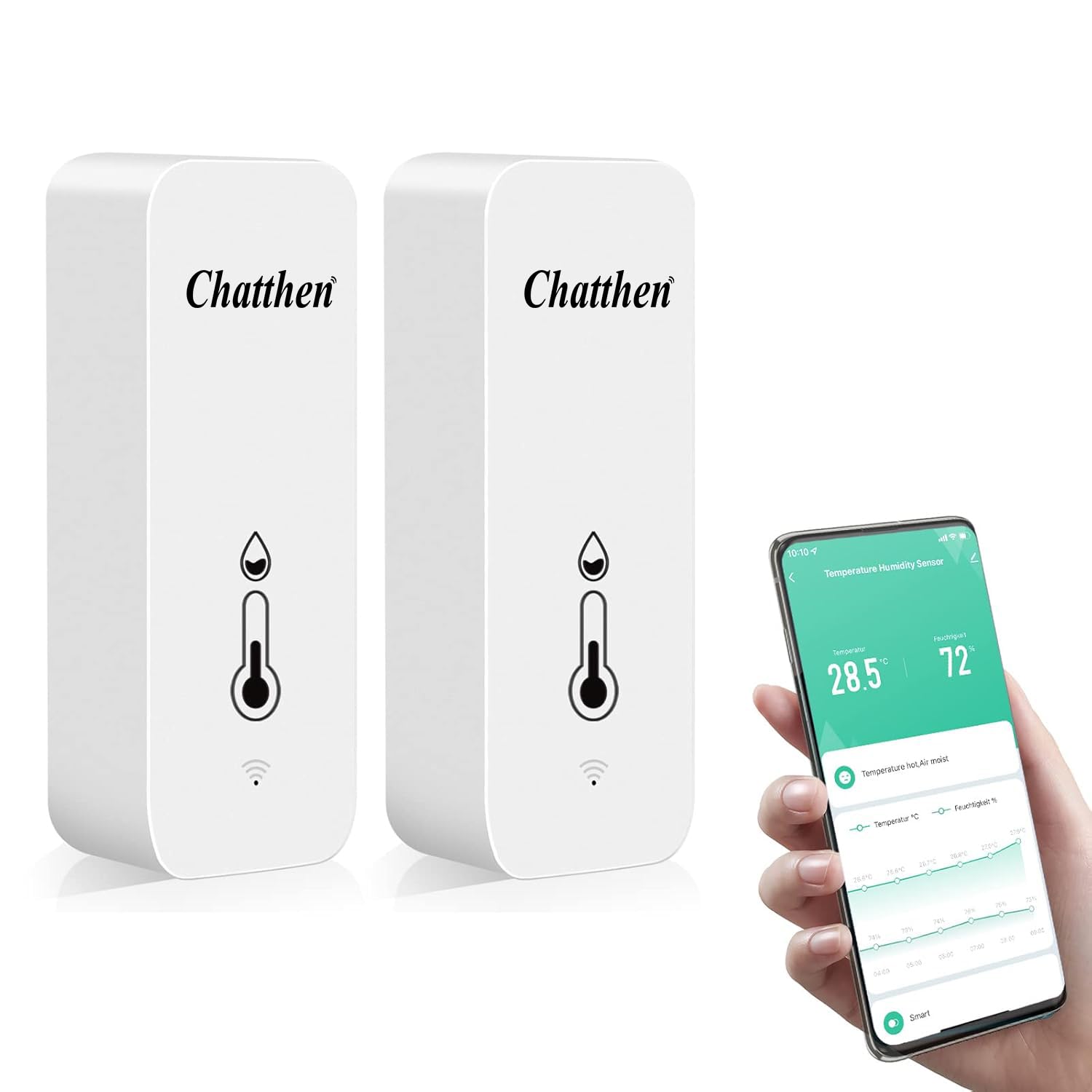 WiFi Room Thermometer Hygrometer, Tuya Digital Indoor Temperature Humidity Sensor with Smart App and Data Recording, for Baby Rooms, Greenhouses accessories, Garage, Office(2 Pack)