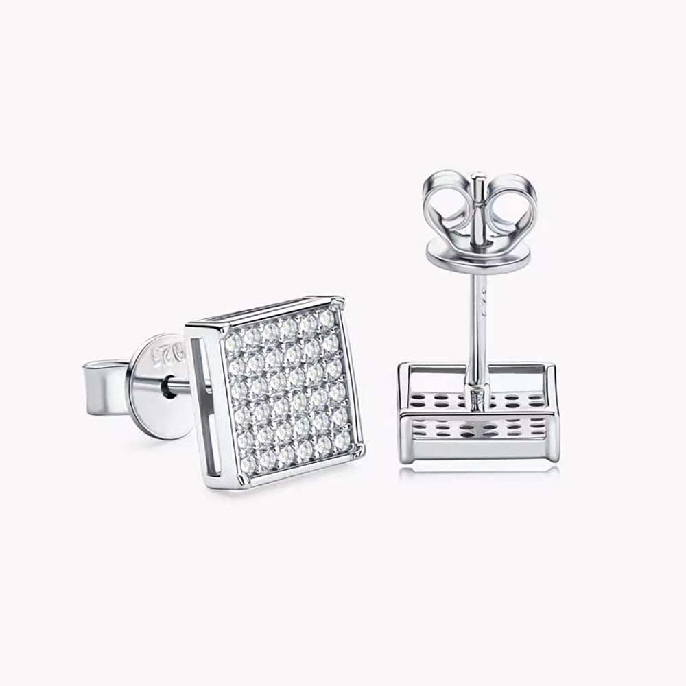 Orecchini a Bottone Quadrati Brillanti Classici in Argento Sterling, Orecchini Completi di moissanite per Uomo Donna, Regali di Gioielli affascinanti