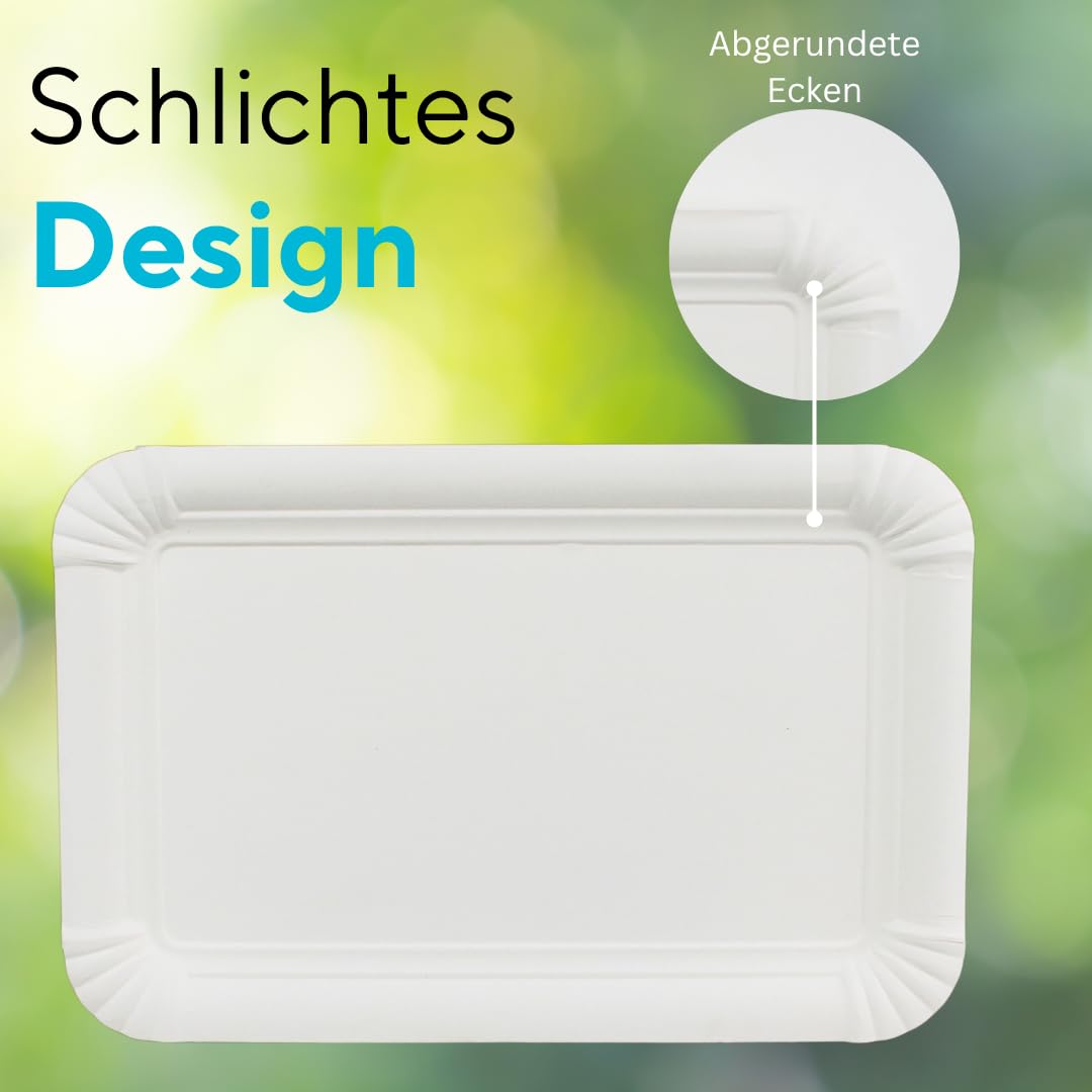 Enpack Einwegteller/Pappteller weiß, eckig 17x24 cm, Kuchenteller aus Frischfaserkarton - geeignet für Geburtstag, Party oder Grillfest, 100% biologisch abbaubar (1000 Stück)