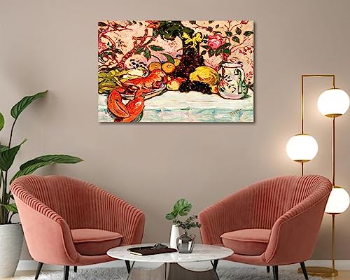 Image of Tamatina Modern Art Canvas Painting | The Lobster With Fruit | Abstract Art Unframed painting for Home decor|Size - 24X16 Inches.m320