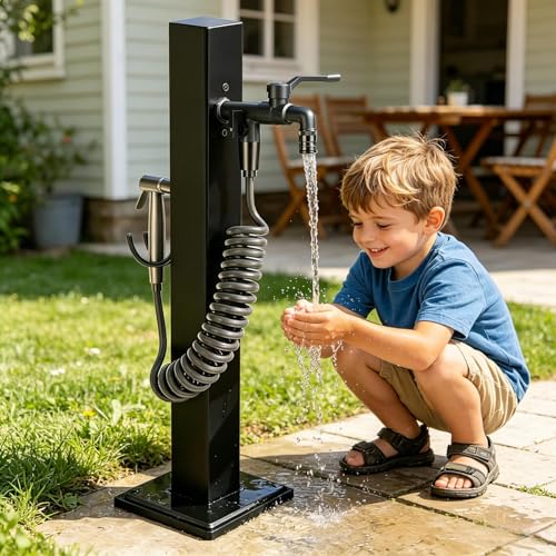 OVLRIJP Stainless Steel Yard Hydrant Freeze Proof Outdoor Faucet Water Column with Hose Bottom or Side Inlet Outdoor Spigot for Patio Yard Garden Lawn Pasture Irrigation and Drinking (95cm/37.4in)