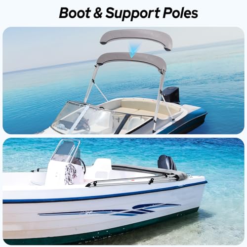 Image of KAKIT Bimini Tops for Boats 1200D (3 Bow 6'L x 46 inch H x 61 inch-66 inch W,Grey)