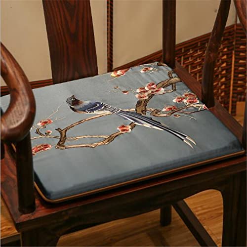 Cuncoo Desk Chair Pad Magpie Embroidered New Chinese Style Seat Cushion High-Grade Non-Slip Yellow Blue Birds Tatami #TOP6