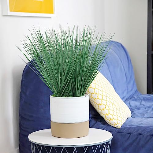 Tepaler 20Pcs Artificial Onion Grass Fake Uv Resistant Outdoor Shrubs Plants Flowers Greenery Stems Faux Wheat Grass For Garden Home Window Box Porch Decor Green #TOP6