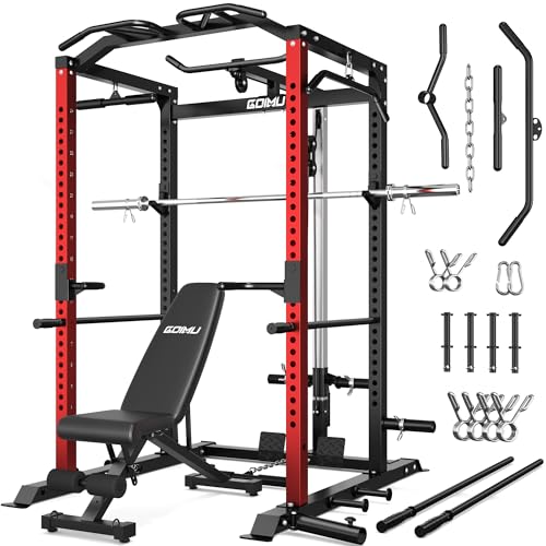 Image of C1-V4 Power Cage, 2000LBS Squat Rack with LAT Pulldown, Multi-Function Weight Cage Strength Training Machine, Workout Cage with More Attachments for Home Gym Garage