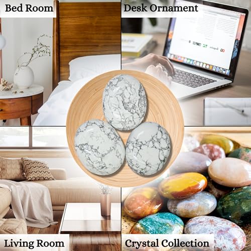 Image of Amazing Gemstone Howlite Crystals and Healing Stones - Large Palm Stone Crystals Piedra - Crystal for Good Luck, Balanced Positive Energy, Meditation - Unique Stocking Stuffers Gifts for Women, Men