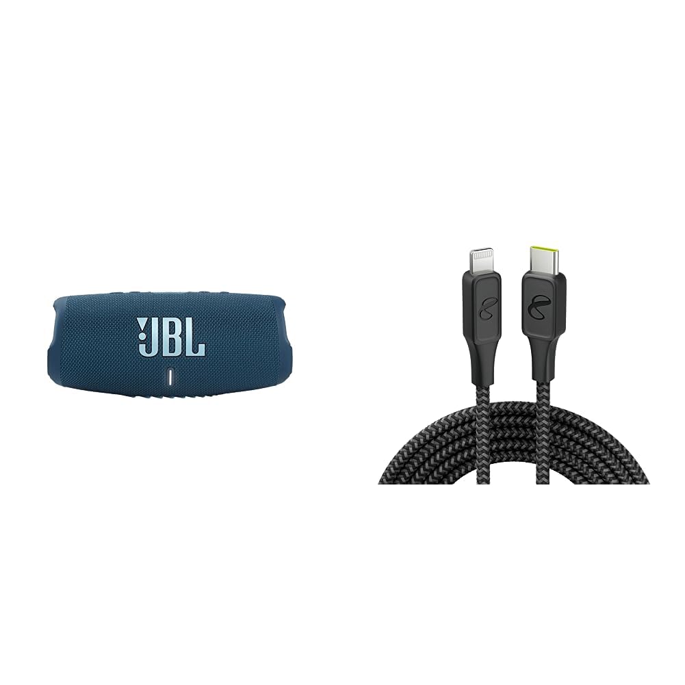 JBL Charge 5 Portable Wireless Bluetooth Speaker with IP67 Waterproof and USB Charge Out - Blue and InfinityLab