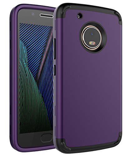 SKYLMW Moto G5 Plus Case, Three Layer Heavy Duty High Impact Resistant Hybrid Protective Cover Case for Moto G Plus (5th Generation),Purple/Black