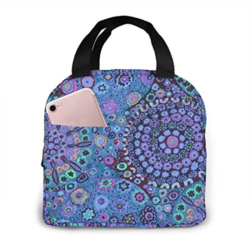 Yuanmeiju Kaffe Fassett Millefiore Blue.jpg Bolsa de picnic con aislamiento térmico Tote Bento Large Meal Prep Grandes bolsas blandas a prueba de fugas para lonchera