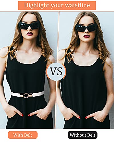 Foaincore 6 Pieces Skinny Women Belts for Women Belts for Dresses Elastic Waist Belt Retro Stretch Women Dress Belt Vintage Thin Stretchy Ladies Skirts Sweaters3