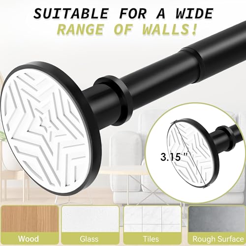 Image of Shower Curtain Rod 31-88 In Spring Adjustable Pole Heavy Duty Matte Black Tension Rods Drilling and No Drilling Shower Rod for Bathroom Window Anti-Slip Never Rust
