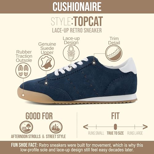 Image of CUSHIONAIRE Topcat Genuine Leather Suede Sneakers for Women, Lightweight Everyday Casual Womens Shoes with Retro Style and Cushioned Comfort