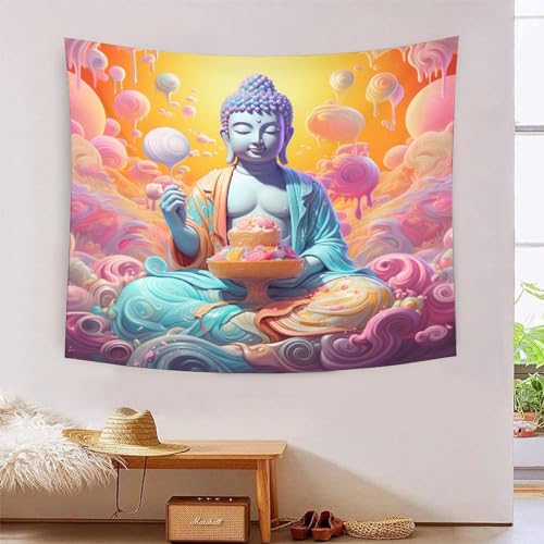 Tapisserie Bouddha 3D de 180x230cm en tissu pour décoration murale de salon