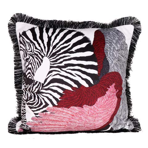Venus*L Tassels Double-Sided Velvet Throw Pillow Covers,African Zebra Black Whtie Stripes with Wine Red Wings Flying in Sky,18x18 Inch(45x45cm)