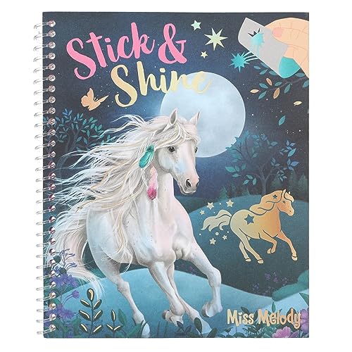 Depesche 12471 Miss Melody - Livre de coloriage Stick & Shine, 24 Pages avec de Superbes Motifs de Chevaux, à colorier et à décorer