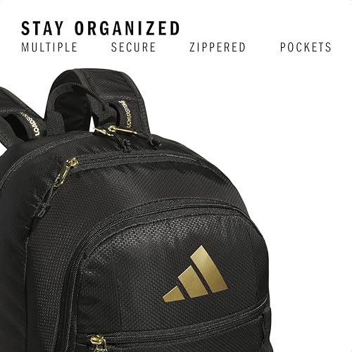 Image of adidas Excel 6 Backpack, Black /Gold Metallic /7.5, OSFA, Excel 6 School Backpack - Bookbag for Laptop Work Travel, 34l