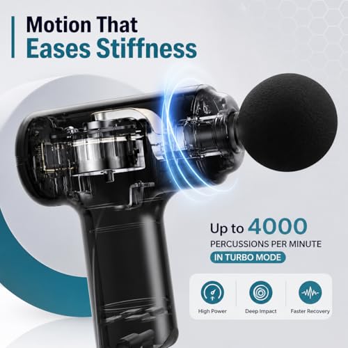 Image of Bouncefit MG-203 Portable Handheld Electric Massage Gun | Body Massager for Pain Relief | Massage Gun for Back, Leg & Full Body | 4 Speed Modes | Long Battery Life | 4 Specialized Heads For Full Body Pain Relief |Multicolour (A1-203)