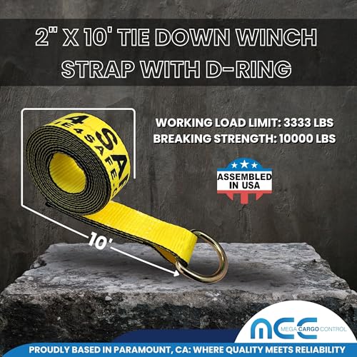 Image of Mega Cargo Control 4 - Pack 2 inch x 10' D-Ring Loop Car Straps (Lasso TIRE Straps Have Heavy-Duty D Ring)