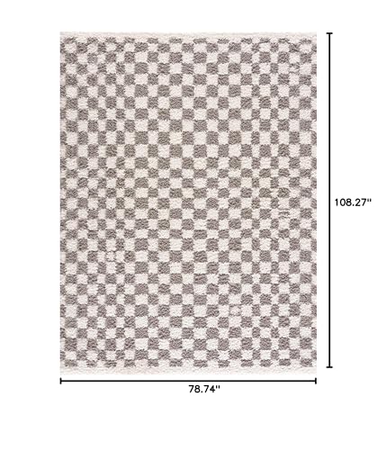 Image of Hauteloom Pixel Contemporary Checkered Fluffy Shag Area Rug - Modern Geometric Soft Carpet Tiles for Living Room, Kids Room, Nursery - Gray, Light Grey, White - 6'7 inch x 9'