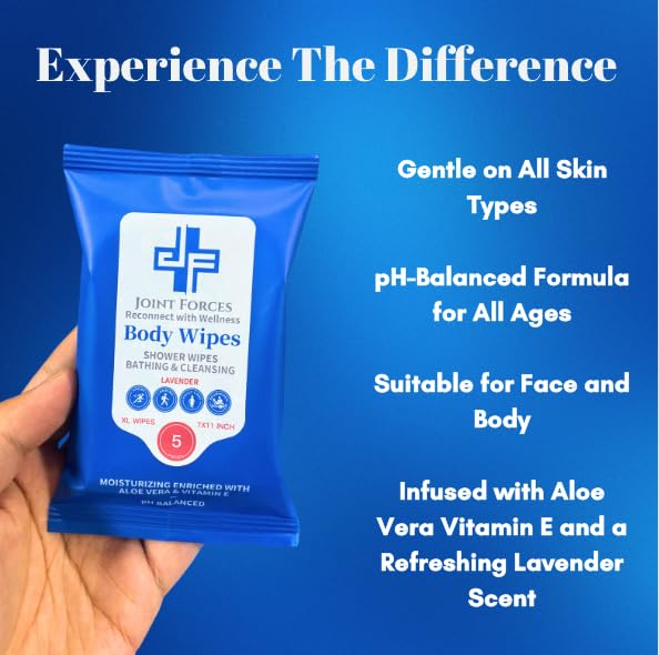Joint Forces Rinse-Free Body Wipes (18 Pack) - 18 XL Shower Wipes for Adults, Bathing, Traveling, Camping, Gym, Car, Elderly, Bedridden, Personal Hygiene, Disposable, No Rinse Required (18 pack)