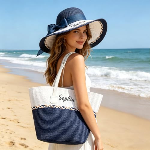 Bolso de playa de verano personalizado para mujer con sombrero miniatura 3