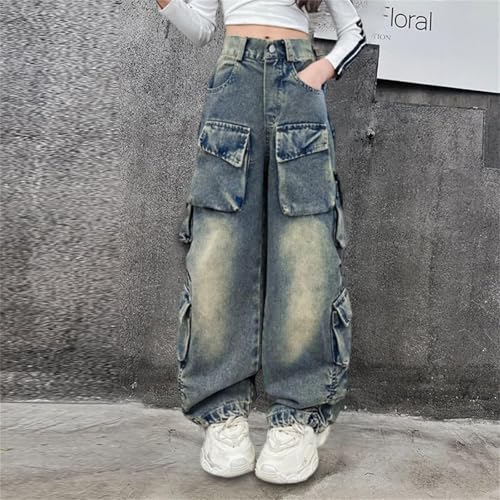 Cargo Denim Jeans for Kids Straight Wide Leg Baggy Jeans for Girls Boys Casual Washed Black Trousers Hiphop2