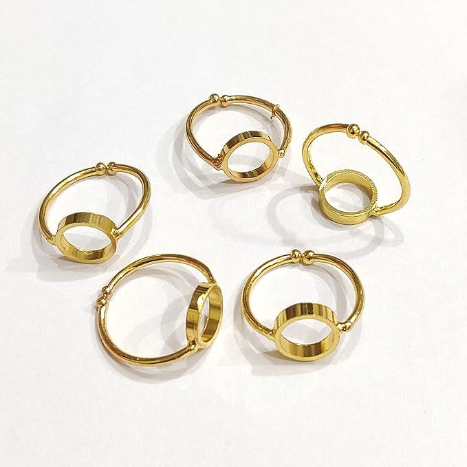 IRIKAGold Coated Round Shape Unisex Adjustable Ring bazels for Resin Art and Craft (Pack 5) b Waterproof/Junk Free/Made in India