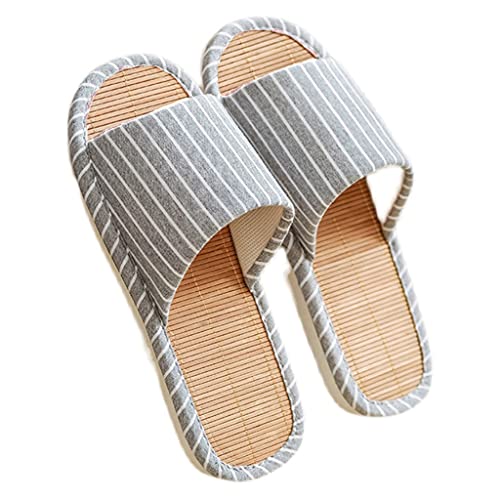 GHYUBYER Bamboo Slippers for Women and Men Indoor Open Toe Sandal,Unisex Slippers Mute Slippers Skidproof Summer Sandals(Color:Light Grey,Size:EUR42-43)