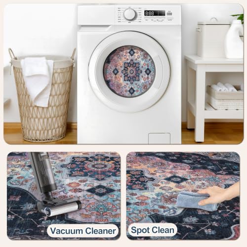 Image of Tangsoo Vintage 4x6 Washable Area Rug for Living Room, Non Slip Rug Blue