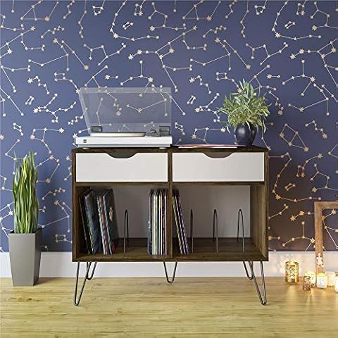 Ameriwood Home Turntable Stand, MDF, Metal, Brown Oak, (H) 81 x (W) 101 x (D) 46 cm Cover