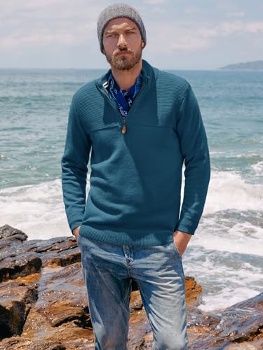 Pj Paul Jones Men'S Quarter Zip Sweater Slim Fit Mock Neck Polo Sweater Ribbed Pullover Sweaters Lake Blue thumb #3