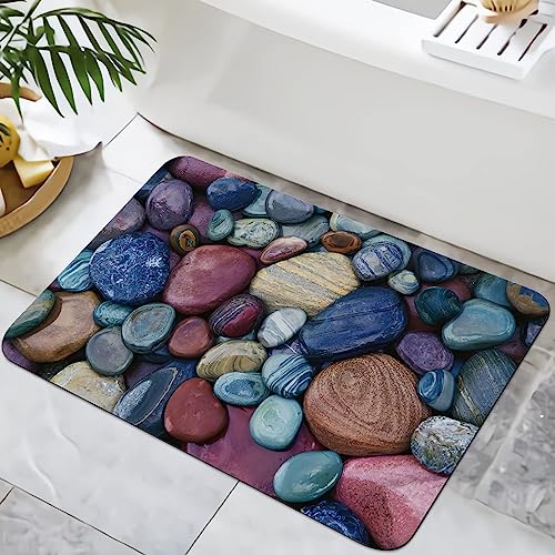 KLRIGR Bathroom Rugs Non Slip Washable Bath Mat for Bathroom Shower Room Bathtub, Pebbles Colored, 16x24 Inches