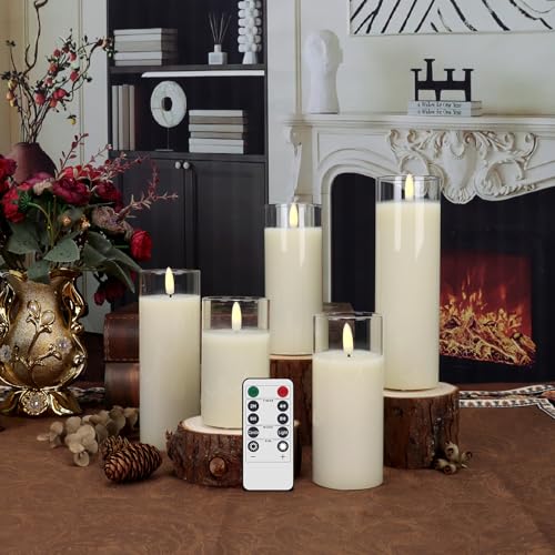 Image of Flashing Flameless Candle Battery,Flashing Led Pillar Candles with Remote Control and Battery Power,Set of 5 /Ivory1