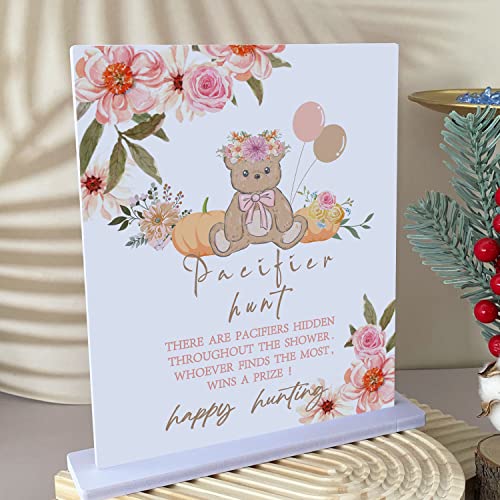Image of 51 Pcs Baby Shower Games Include Baby Pacifier Hunt Foam Board Sign and 50 Acrylic Baby Pacifiers Mini Plastic Pacifiers,Boho Pumpkin Bear Theme - Fun, Unique and Easy to Play Activity