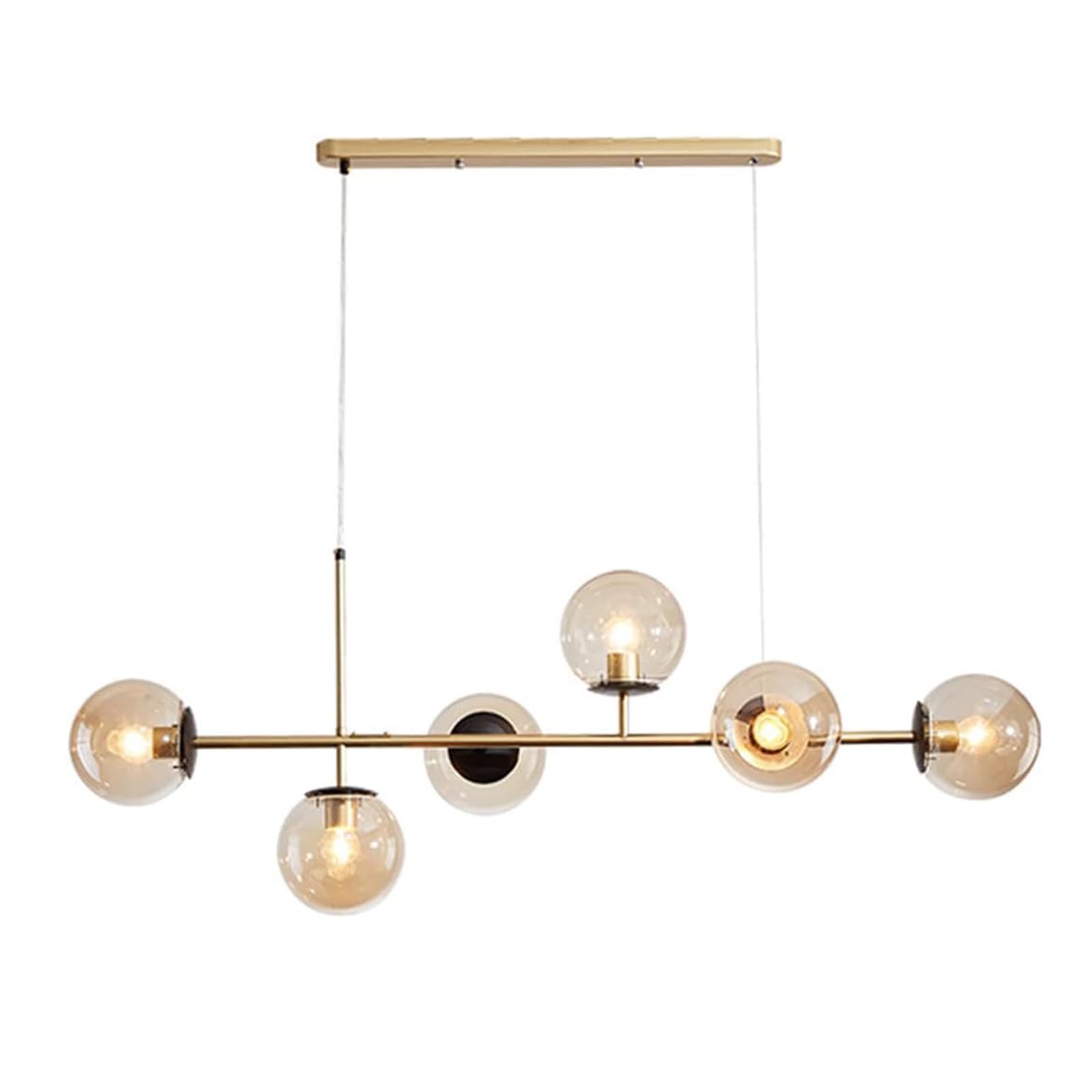 KXEcoLife Modern Glass Globe Chandelier Lighting 6-Light Mid Century Industrial Chandeliers Pendant Light Linear Ceiling Hanging Metal with Ball Shade for Living Room,A