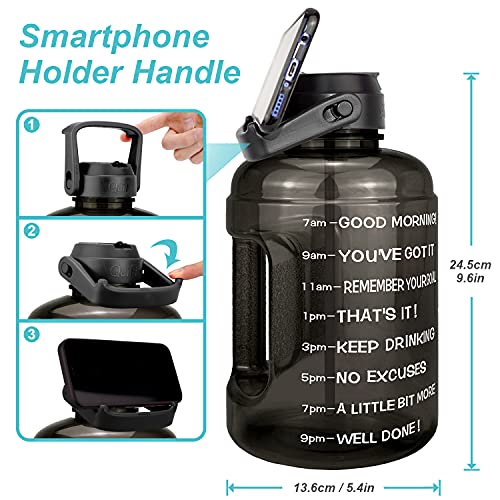 BuildLife-Motivational-Water-Bottle-22L-Large-Capacity-Water-Jug-with-Straw-Time-Marker-BPA-Free-Ensure-Enough-Water-Drinking-Throughout-The-Day-Black-22L