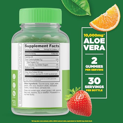 Lifeable Aloe Vera Supplement Gummies for Adults - 10,000 mg - Great Tasting Natural Flavored Gummy - Gluten Free, Vegan, Non-GMO Chewable - for Adults, Men, Women - 60 Gummies - 30 Doses - Image 3