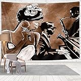 NYMB American Woman Jazz Tapestry, African Afro Black Girl Singing Jazzist Music Afrocentric Black Art Grunge Style Wall Tapestry Wall Hanging for Bedroom Aesthetic for Living Room Dorm, 60X40in