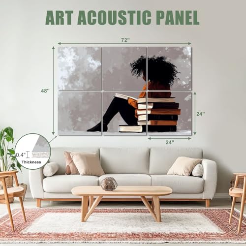 Paneles Acústicos Decorativos 6 Piezas, Absorbentes de Sonido con Diseño de Mujer Africana Leyendo, Autoadhesivos, 72"x48" miniatura 2